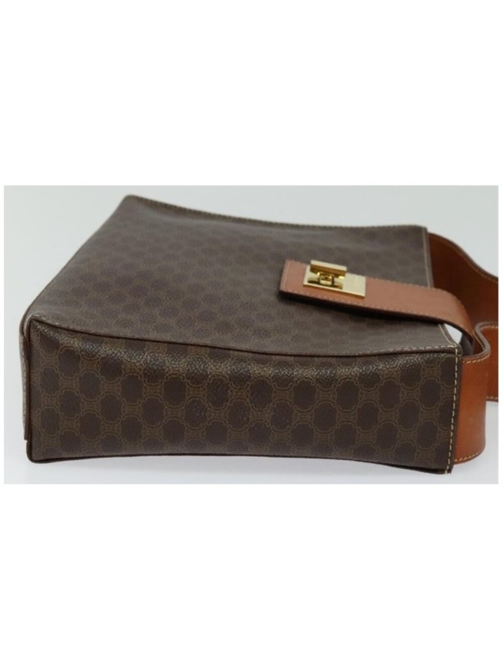 Authentic CELINE Macadam Canvas Shoulder Bag PVC Leather Brown Gold - Picture 15 of 16